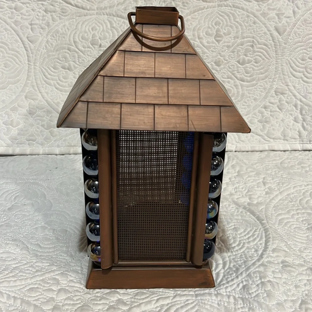 Set of 2‎ Japanese architectural blue glass marble lanterns